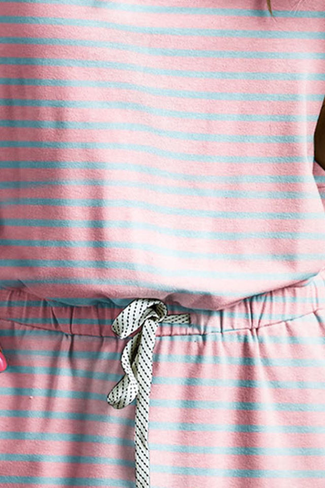 Drawstring Striped Scoop Neck Mini Tank Dress.