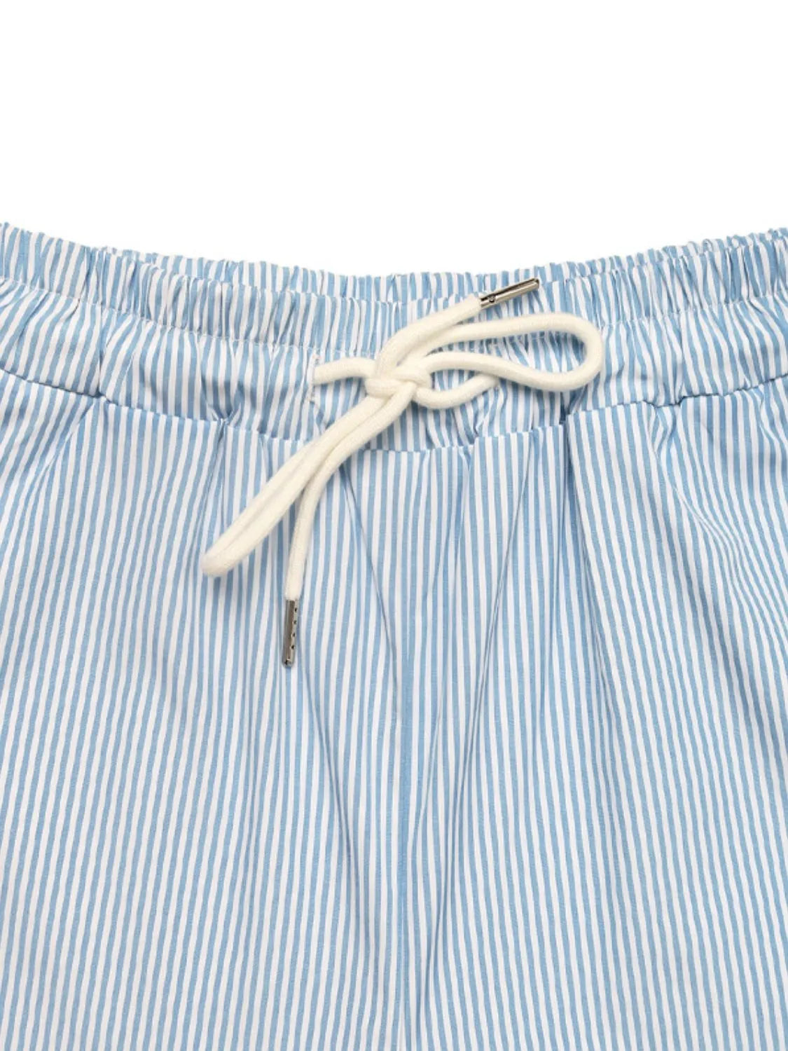 Drawstring striped wide leg cargo pants with pockets.