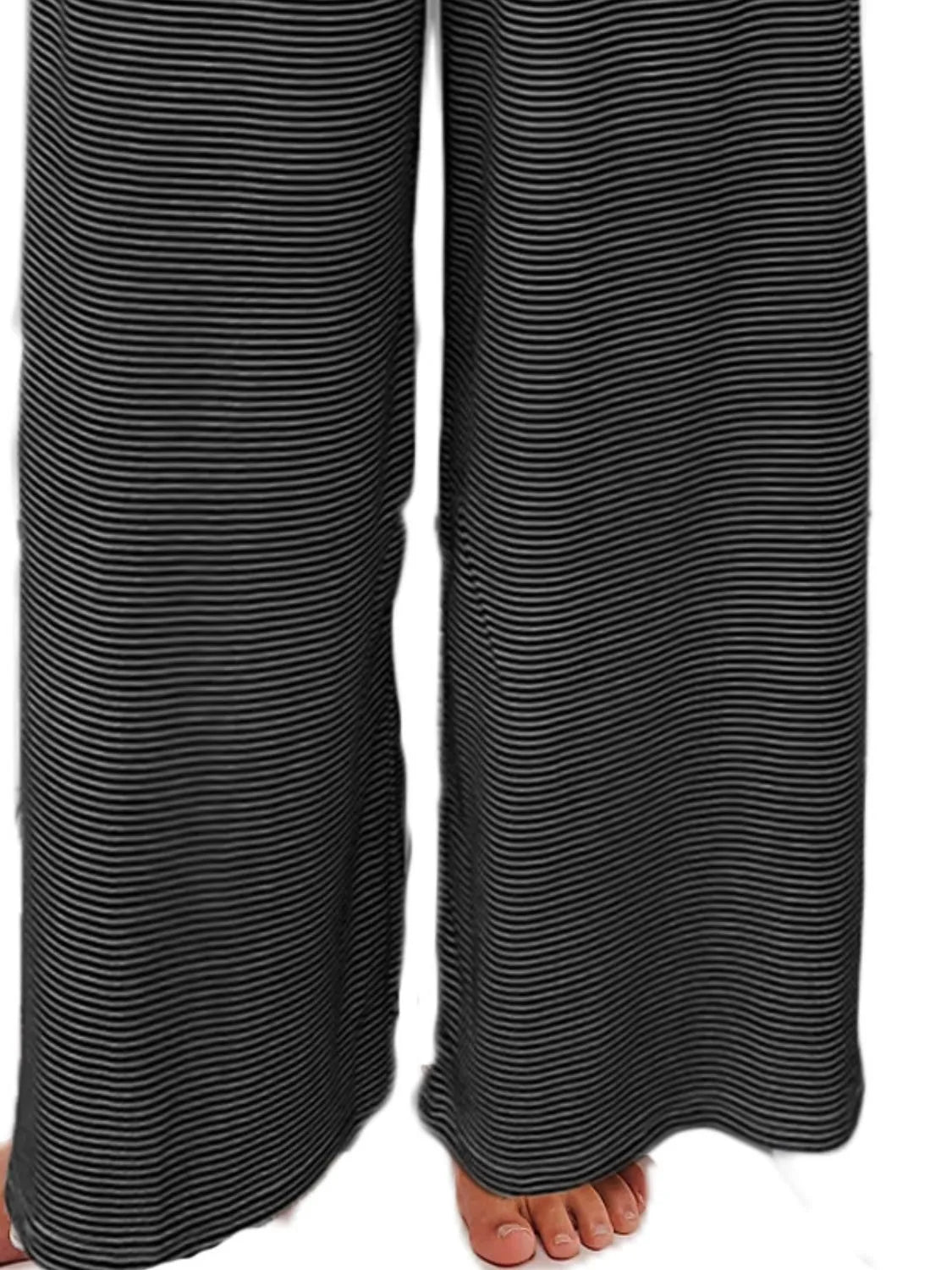 Drawstring striped wide leg pants.