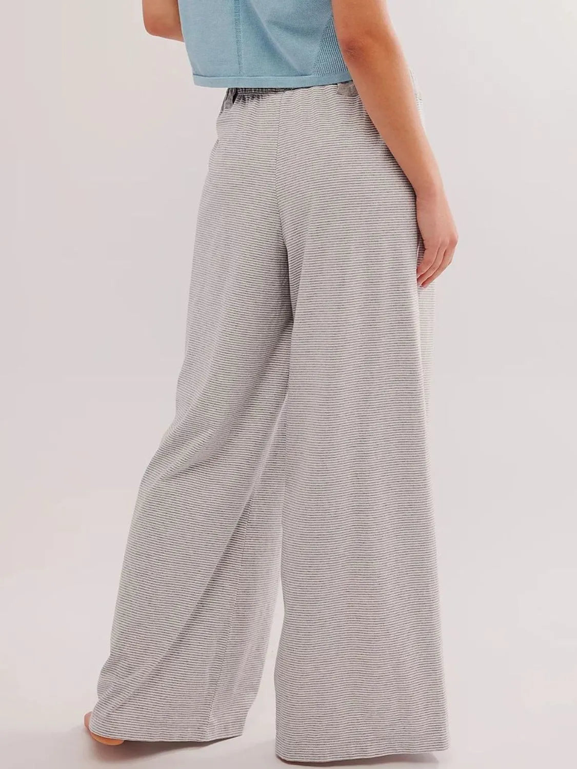 Drawstring striped wide leg pants.