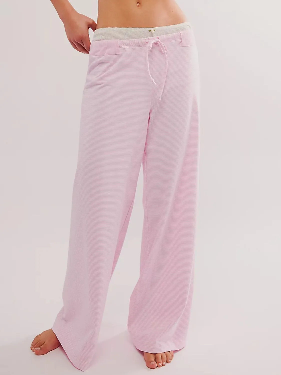 Drawstring striped wide leg pants.