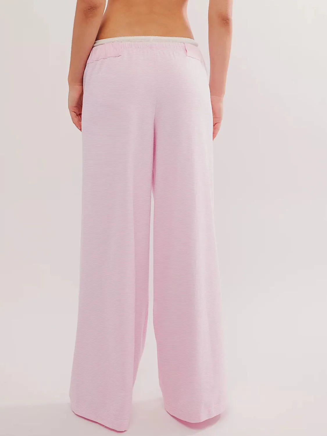 Drawstring striped wide leg pants.