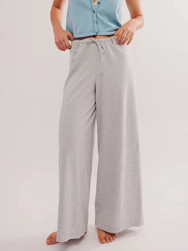 Drawstring striped wide leg pants.