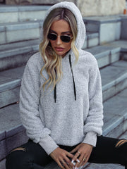 Drawstring teddy hoodie.