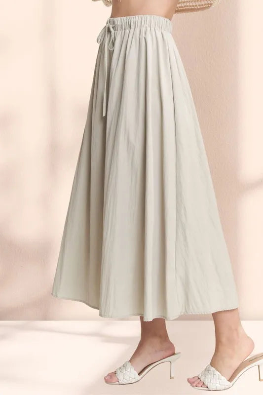 Adora Drawstring Waist Crinkle Maxi Skirt.