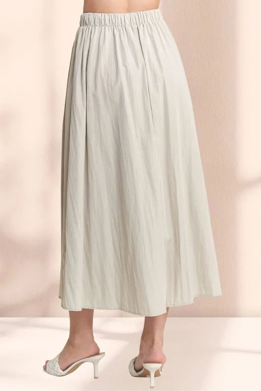 Adora Drawstring Waist Crinkle Maxi Skirt.