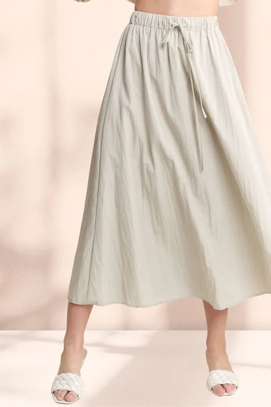 Adora Drawstring Waist Crinkle Maxi Skirt.