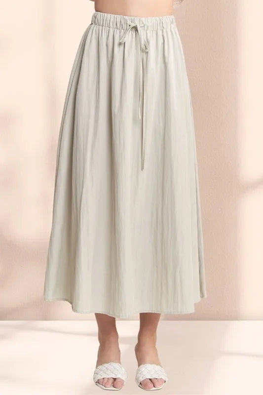 Adora Drawstring Waist Crinkle Maxi Skirt.