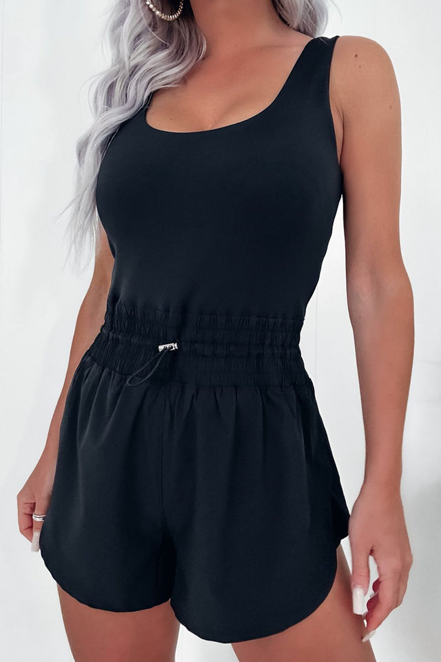 Drawstring Waist Scoop Neck Romper.
