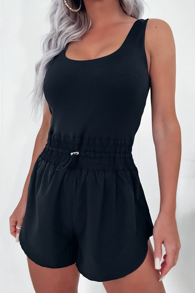 Drawstring Waist Scoop Neck Romper.