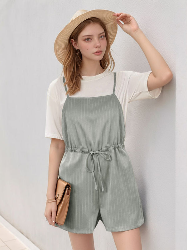 Round Neck Cap Sleeve Relaxed Fit Breezy Romper with Pockets.