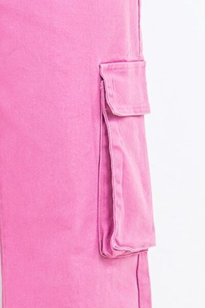 Drawstring wide leg cargo pants plus size with pockets, opaque.