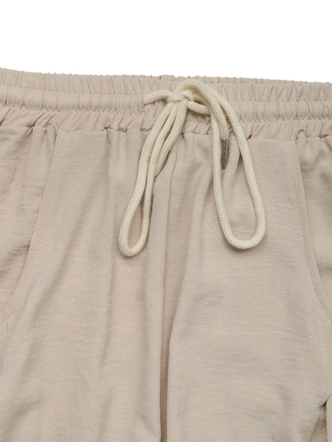 Drawstring wide leg pants with pockets, opaque.