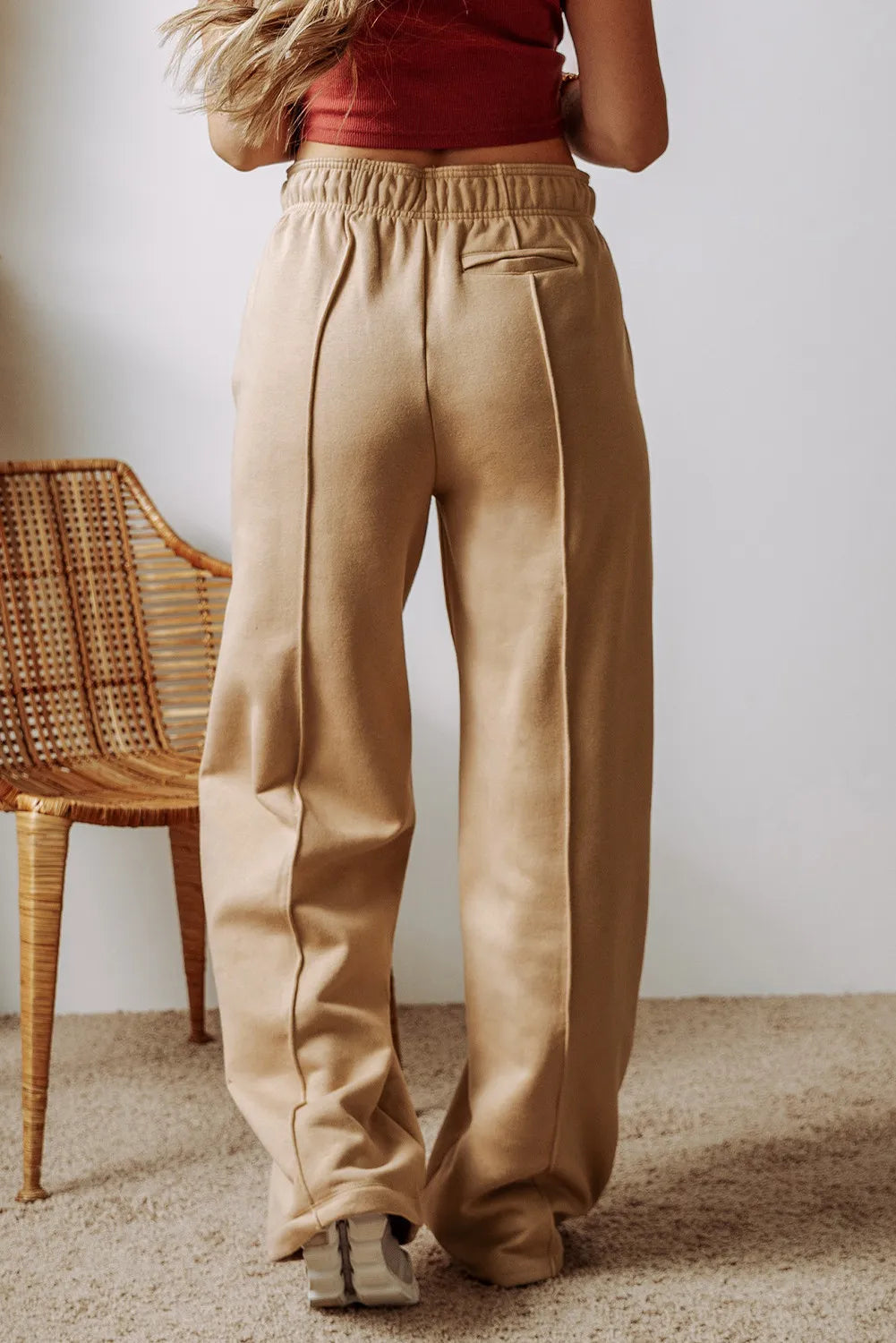 Drawstring wide leg pants with pockets, opaque.