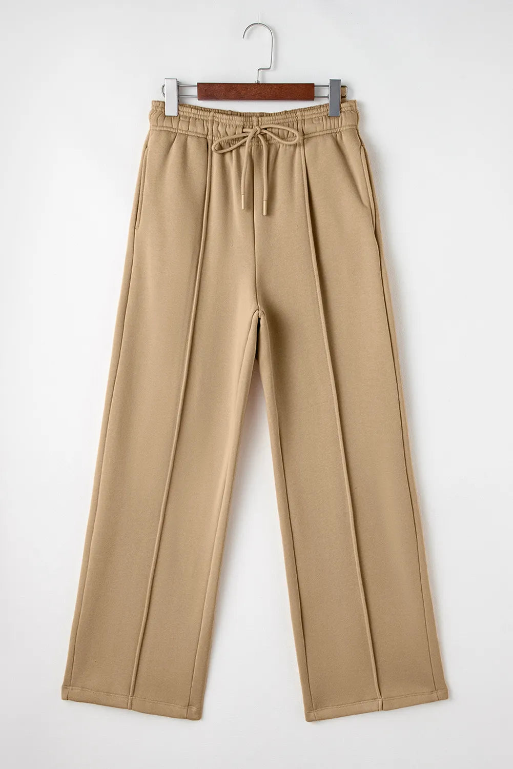 Drawstring wide leg pants with pockets, opaque.