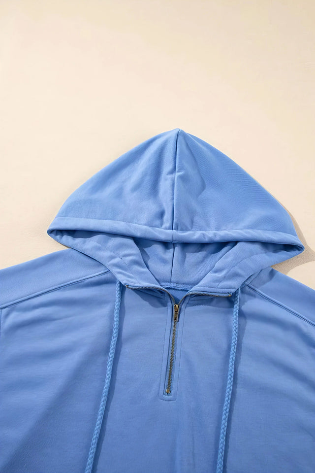Drawstring zipped short sleeve hoodie and shorts set, women's sporty two-piece outfit, comfortable polyester cotton blend, chain detail, practical drawstring, slightly stretchy fabric, ideal for active or casual wear