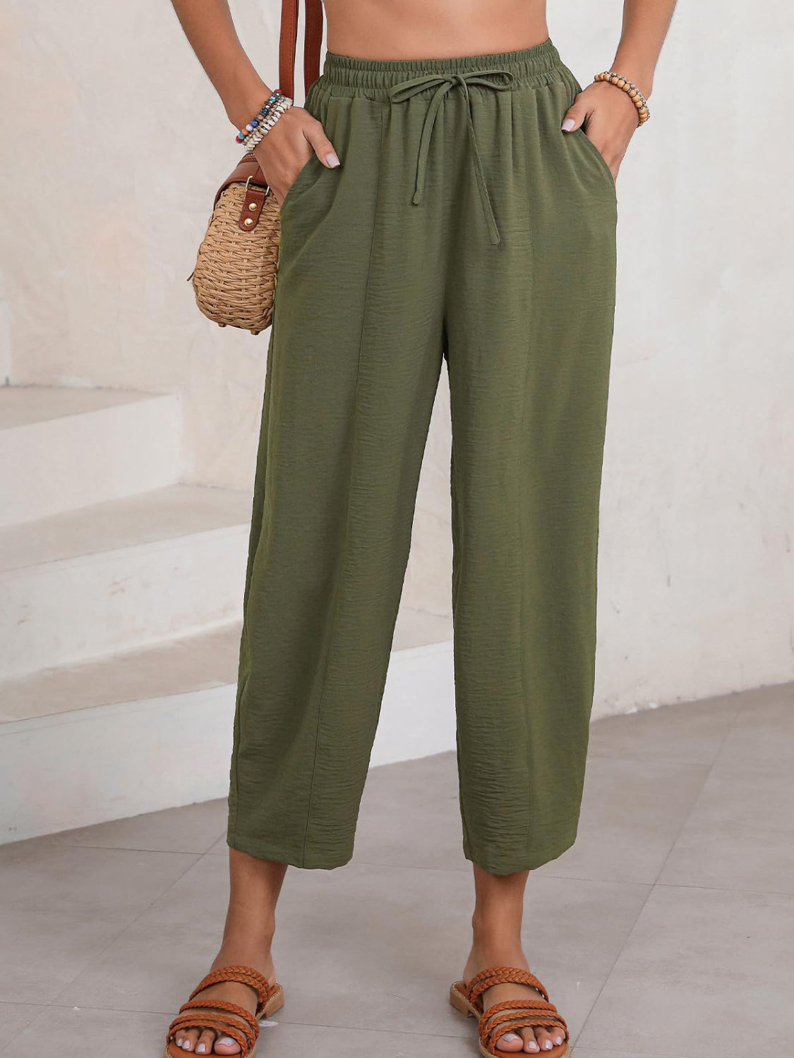 Drawtising cropped jogger pants plus size with pockets, opaque.