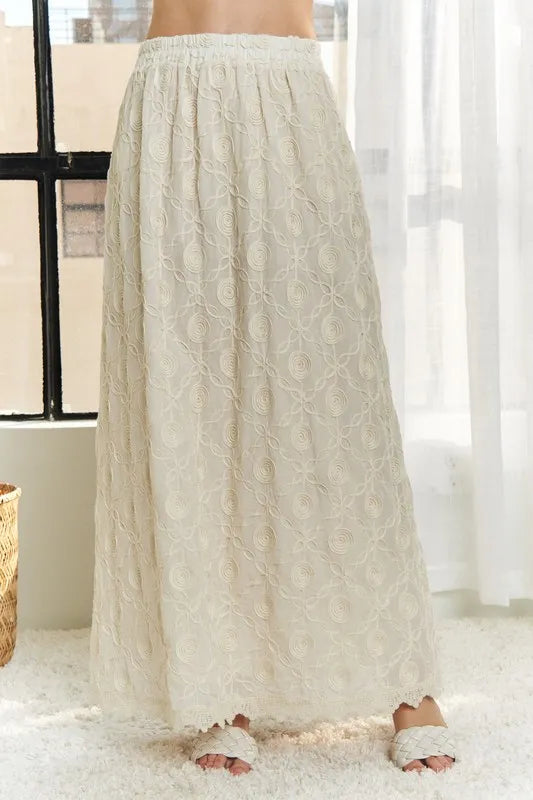Adora Elastic Waist Applique Maxi Skirt.