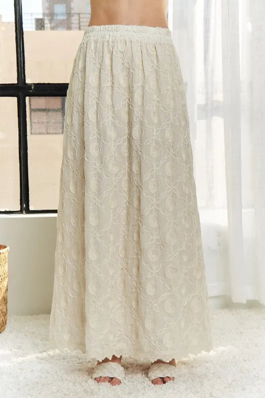 Adora Elastic Waist Applique Maxi Skirt.