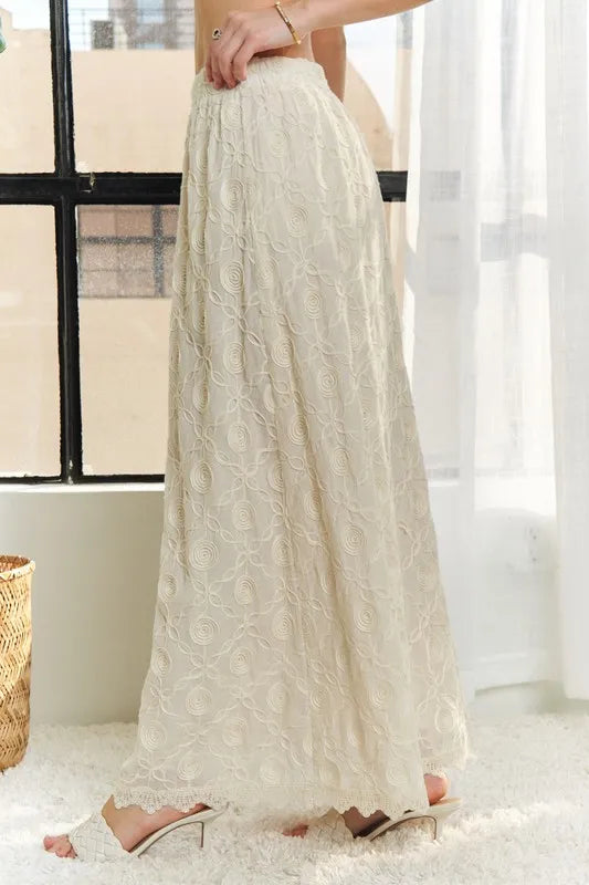 Adora Elastic Waist Applique Maxi Skirt.
