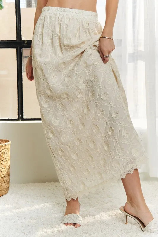 Adora Elastic Waist Applique Maxi Skirt.