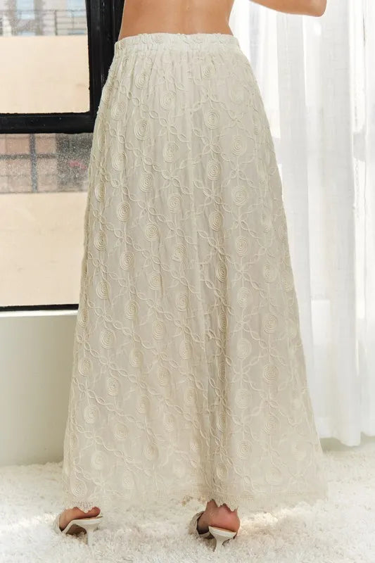 Adora Elastic Waist Applique Maxi Skirt.