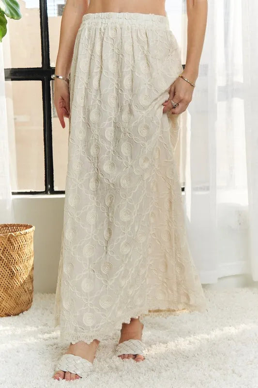 Adora Elastic Waist Applique Maxi Skirt.