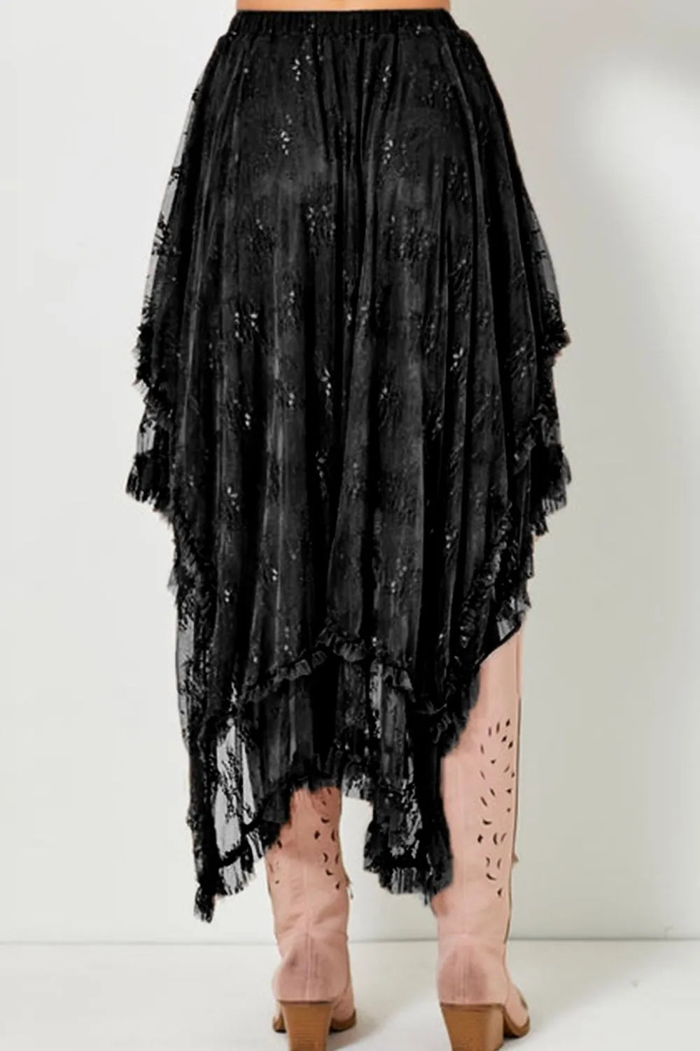 Elastic Waist Asymmetrical Lace Skirt.