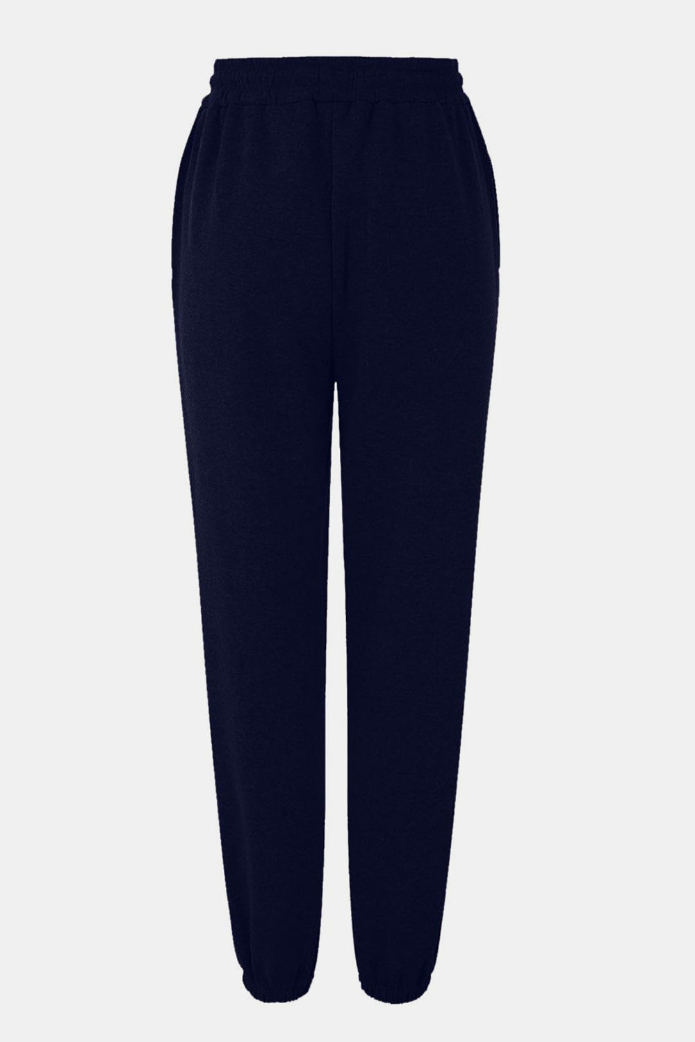Elastic waist joggers with tie and pockets, opaque.