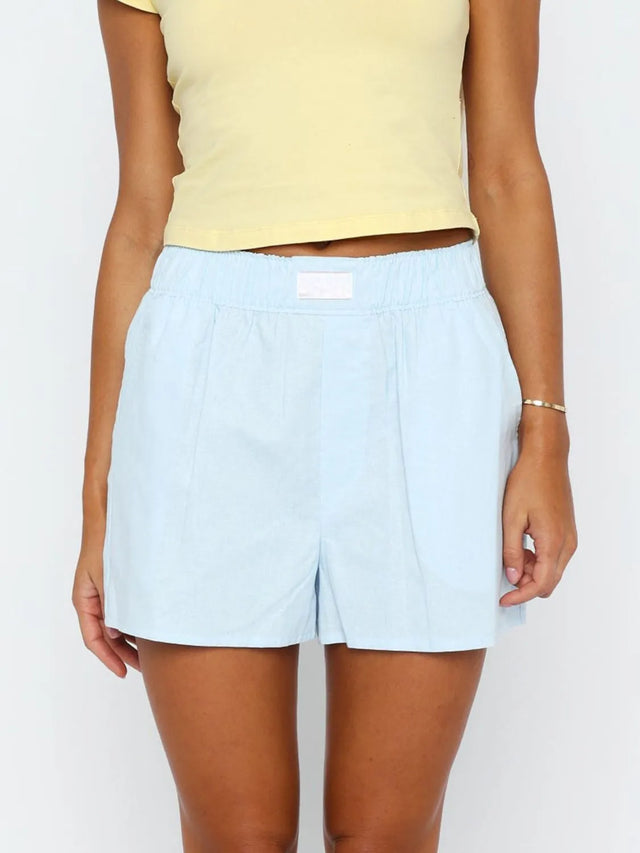 Elastic waist shorts with pockets.