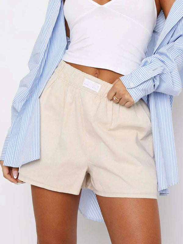 Elastic waist shorts with pockets.