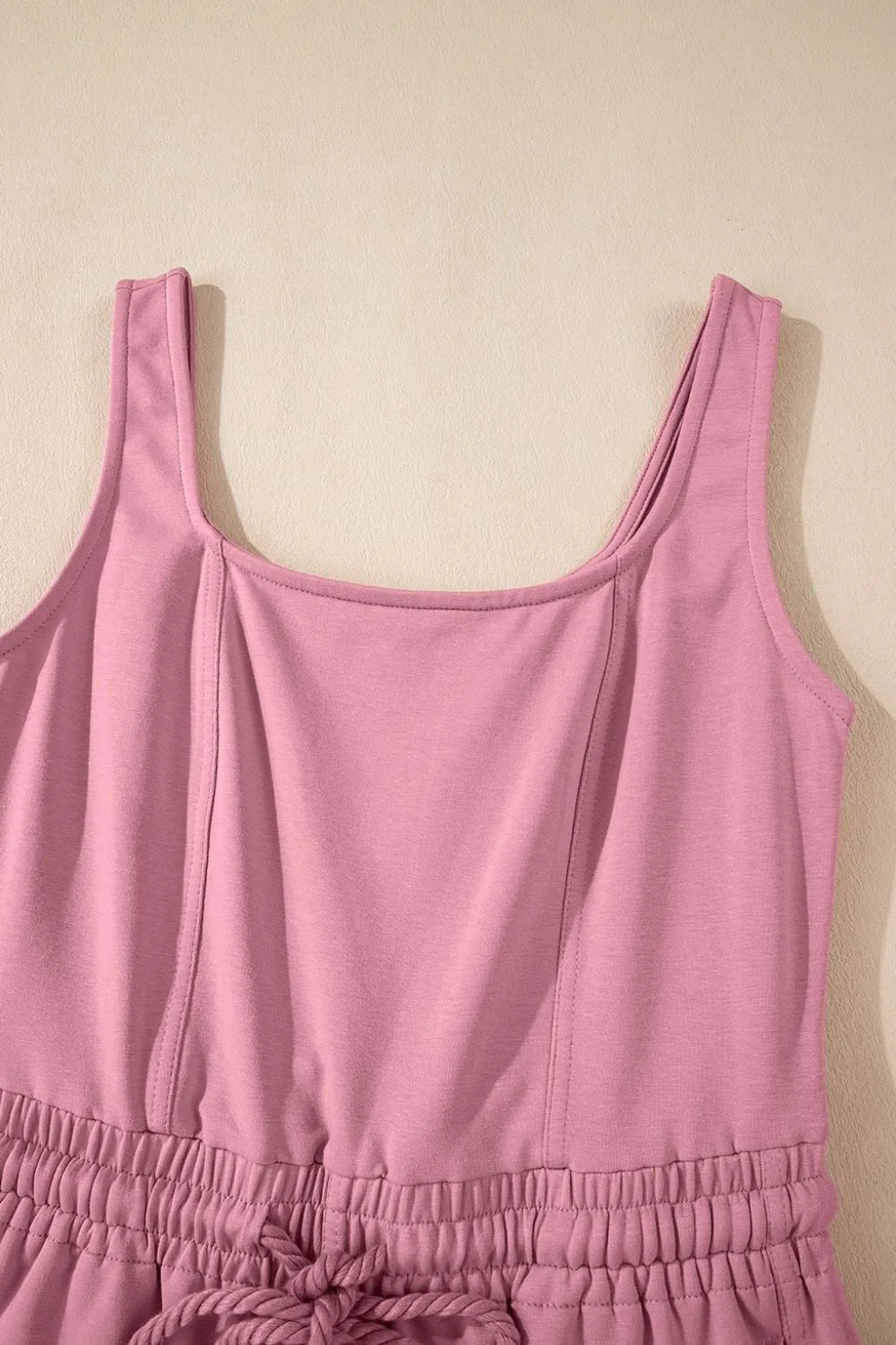 Elastic Waist Sleeveless Square Neck Jumpsuit with Drawstring.