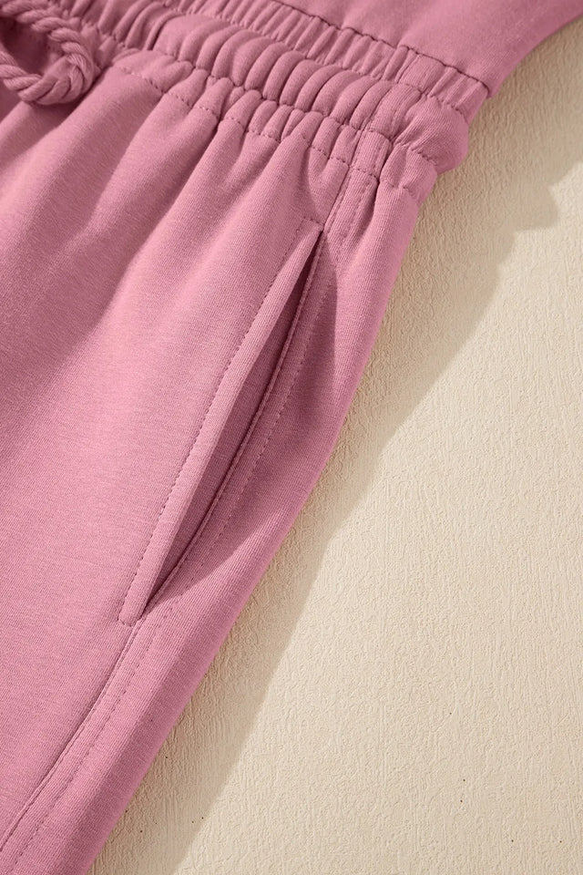 Elastic Waist Sleeveless Square Neck Jumpsuit with Drawstring.