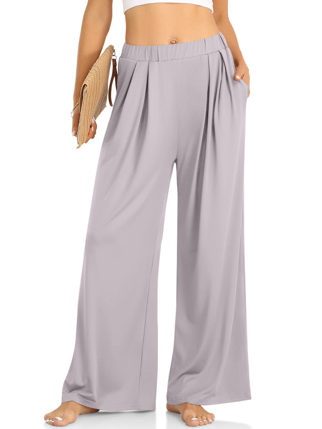 Elastic waist wide leg pants, opaque.