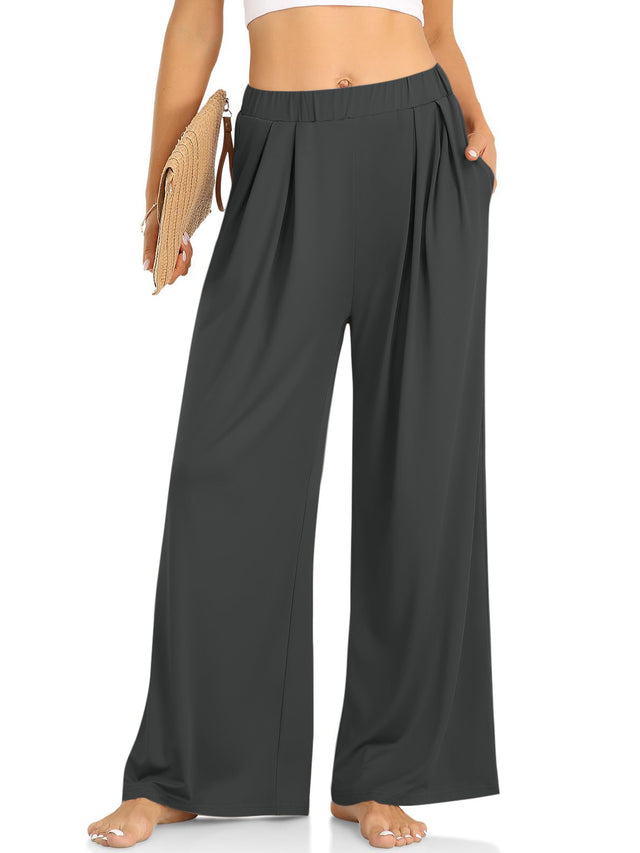 Elastic waist wide leg pants, opaque.