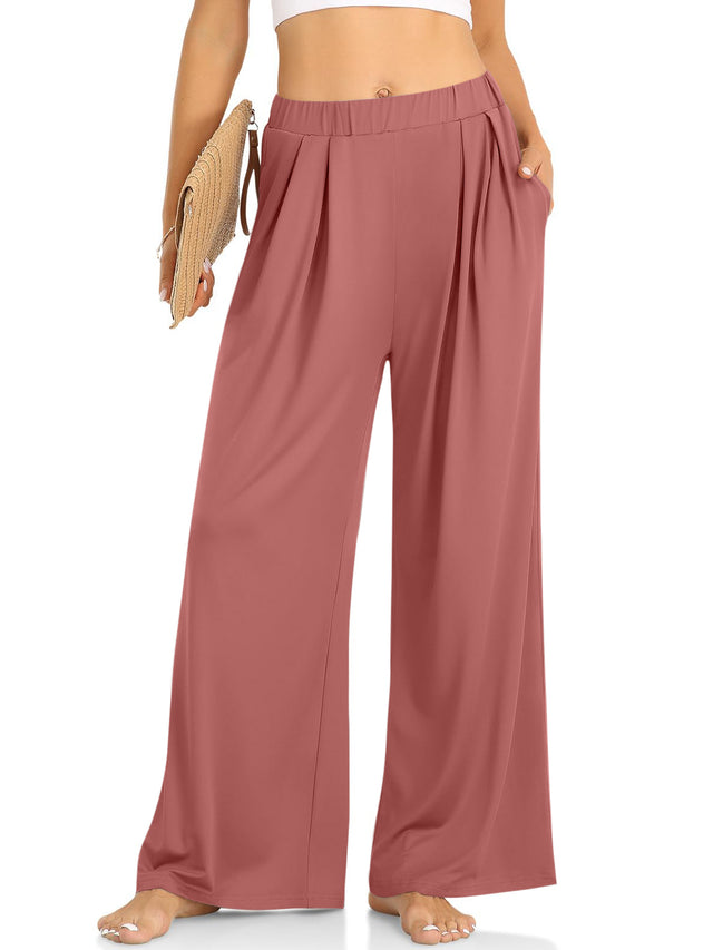 Elastic waist wide leg pants, opaque.