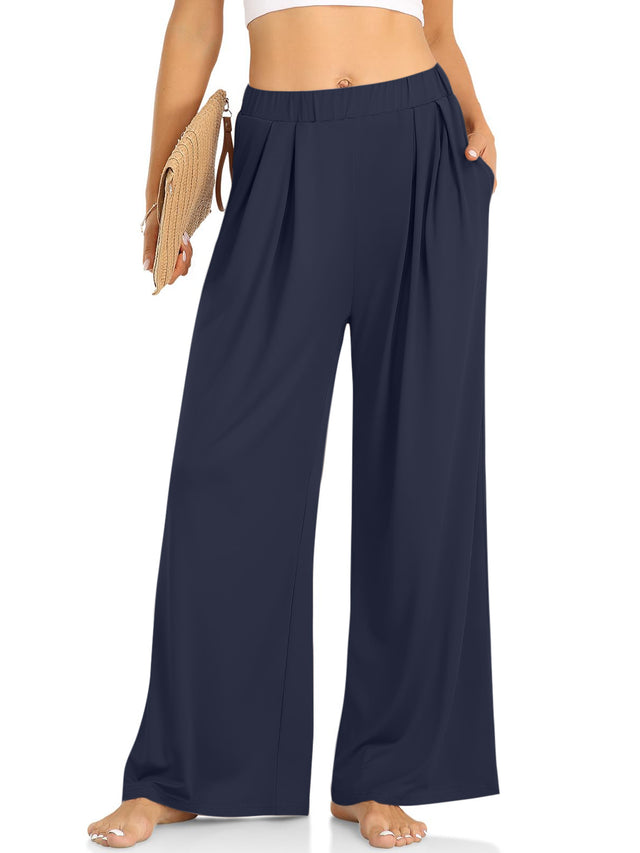 Elastic waist wide leg pants, opaque.