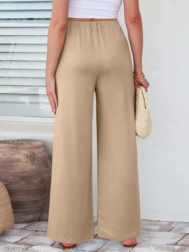Elastic waist wide leg pants, opaque.