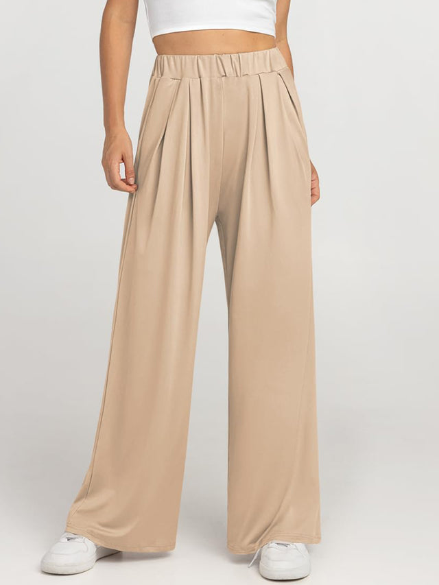 Elastic waist wide leg pants, opaque.