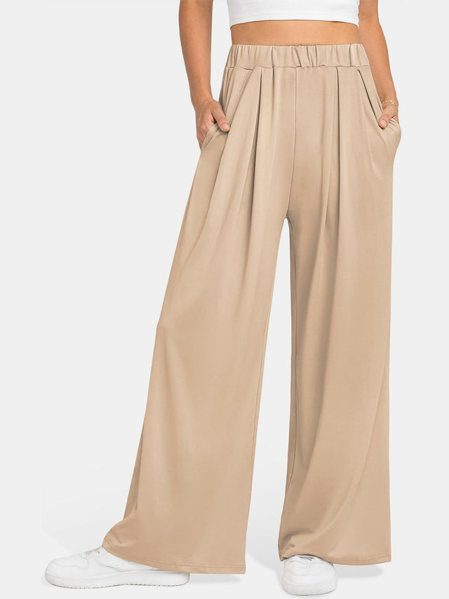 Elastic waist wide leg pants, opaque.