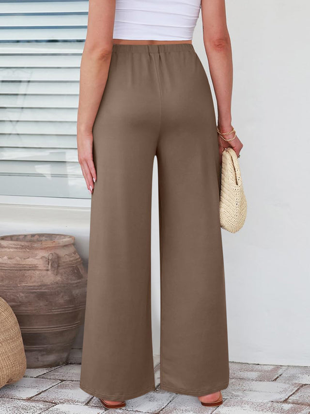 Elastic waist wide leg pants, opaque.