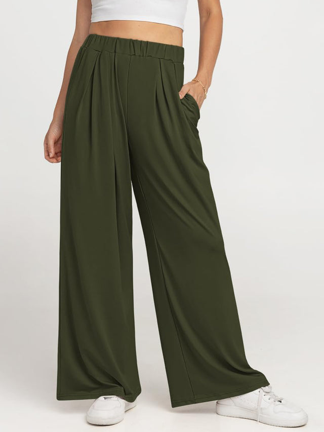 Elastic waist wide leg pants, opaque.