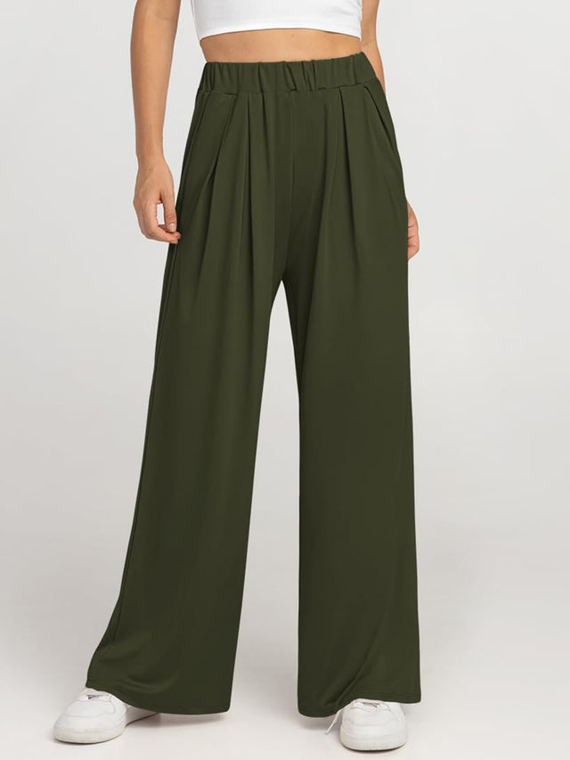 Elastic waist wide leg pants, opaque.