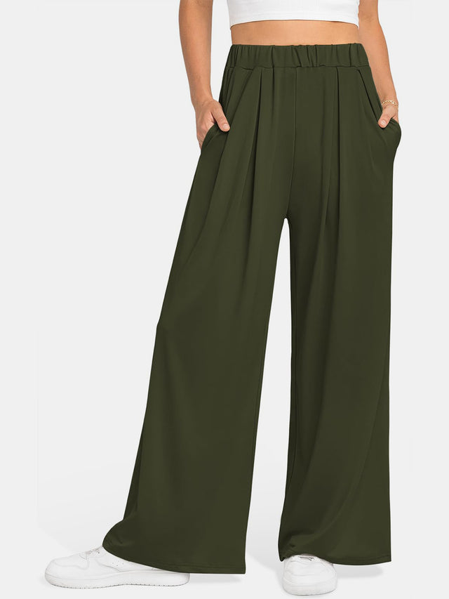 Elastic waist wide leg pants, opaque.