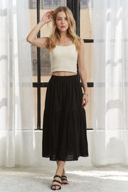 Adora Elastic Waistband Tiered Midi Skirt.
