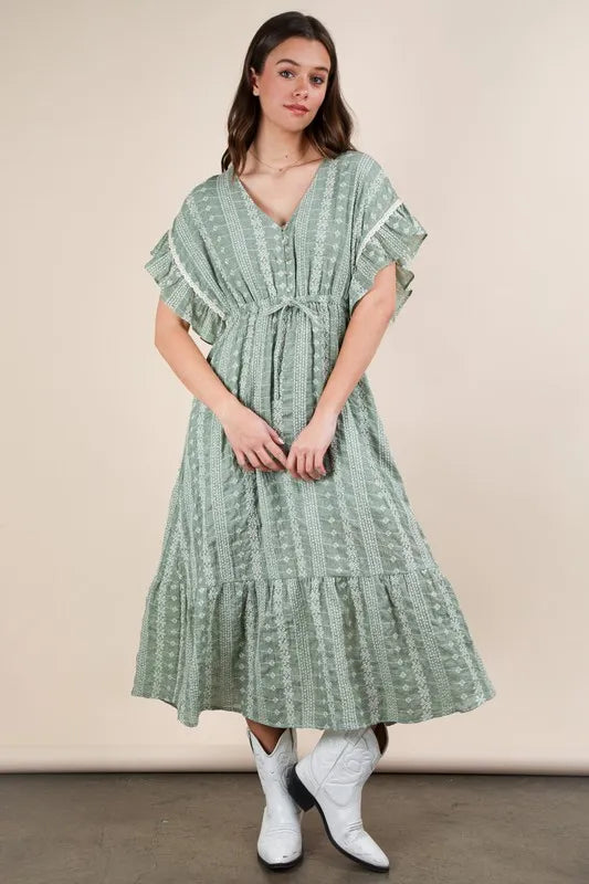 Very J Embroidered Boho Ruffled Midi Dress.