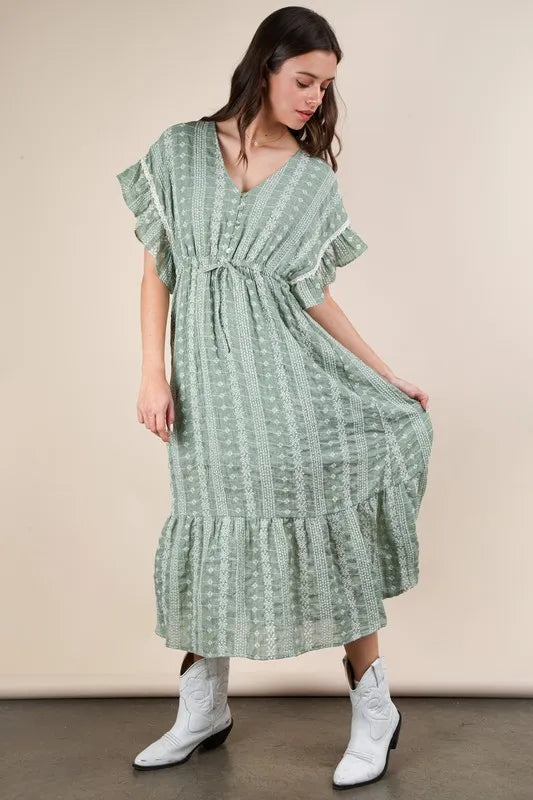 Very J Embroidered Boho Ruffled Midi Dress.