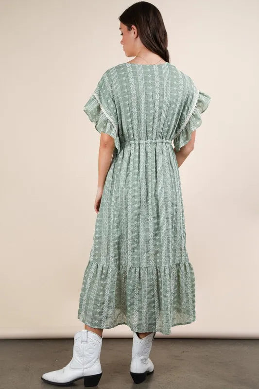 Very J Embroidered Boho Ruffled Midi Dress.