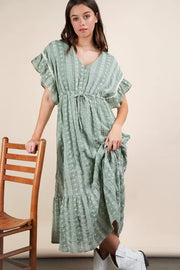 Very J Embroidered Boho Ruffled Midi Dress.