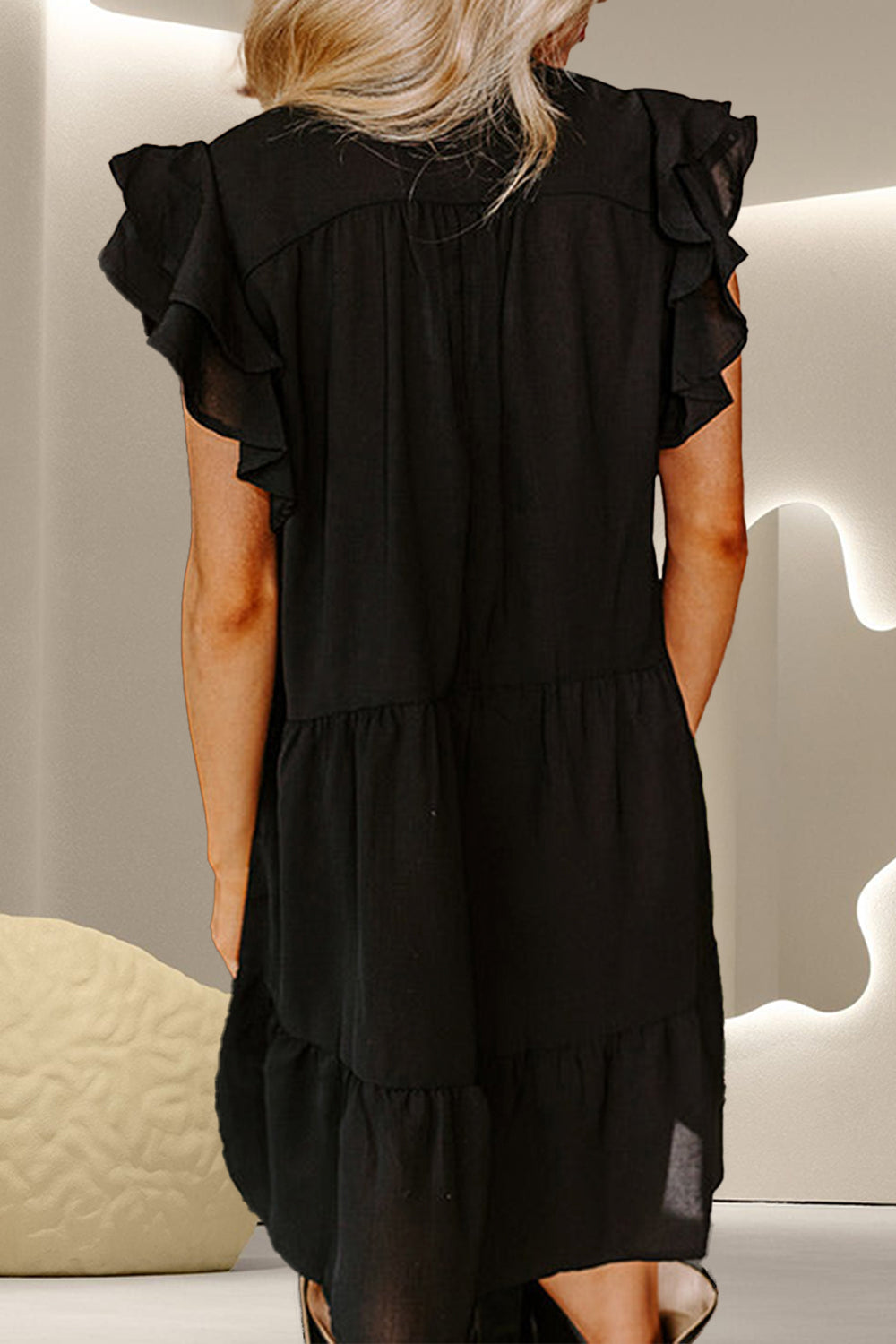 Embroidered Ruffled Cap Sleeve Mini Dress.